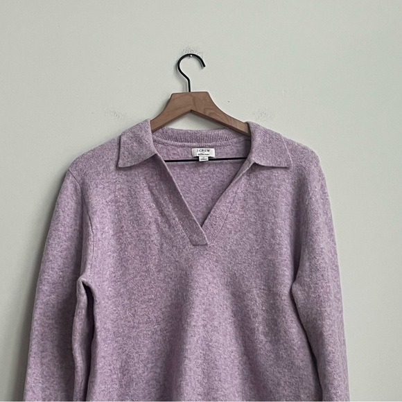 J. Crew Collared V-neck Sweater Polo Extra-Soft Yarn Lavender Pink Heather Wool - Picture 5 of 13